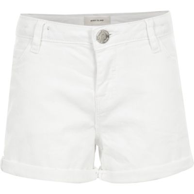 Girls white denim turn-up shorts